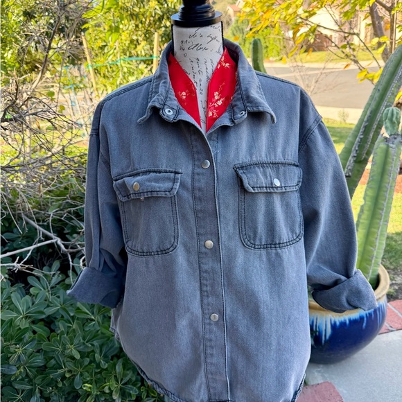 Unisex Black History Month Gray Denim Jean Jacket Snap Front-medium - Picture 2 of 2